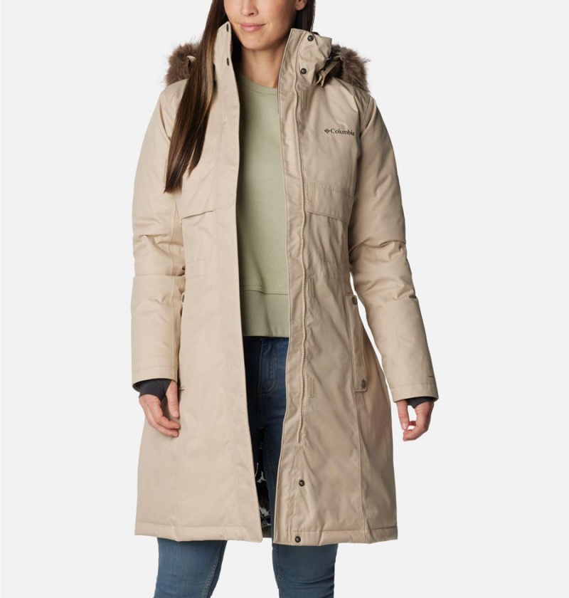 Columbia Apres Arson Winter Long Down Women's Coats Khaki | WIANBL-601