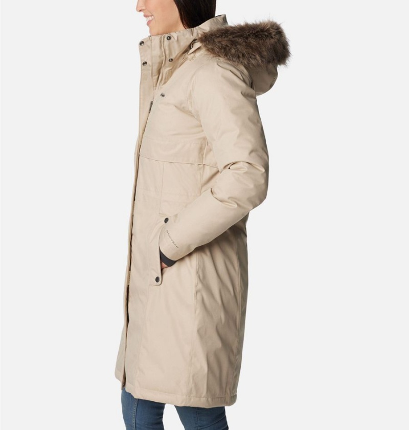 Columbia Apres Arson Winter Long Down Women's Coats Khaki | WIANBL-601