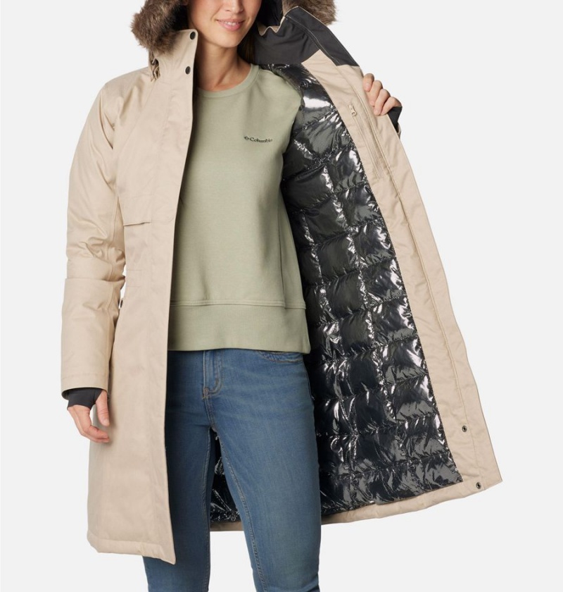 Columbia Apres Arson Winter Long Down Women's Coats Khaki | WIANBL-601