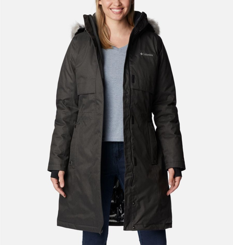 Columbia Apres Arson Winter Long Down Women's Coats Black | CNLKJZ-792