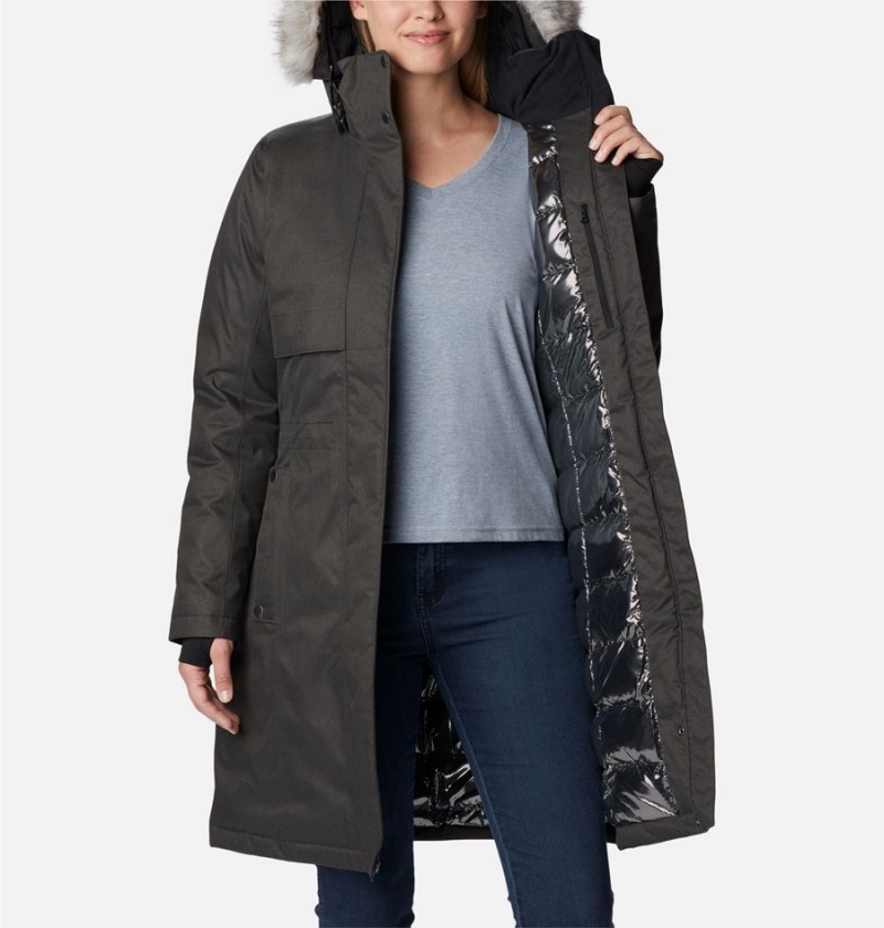 Columbia Apres Arson Winter Long Down Women's Coats Black | CNLKJZ-792