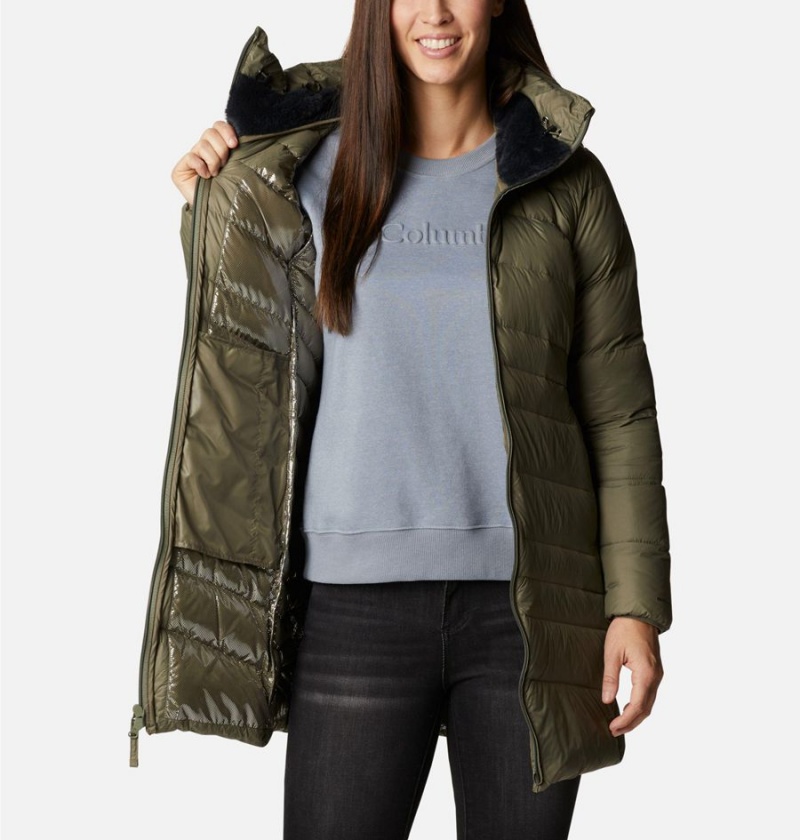 Columbia Autumn Park Hooded Mid Women's Puffer Jacket Green | BTAGJP-579