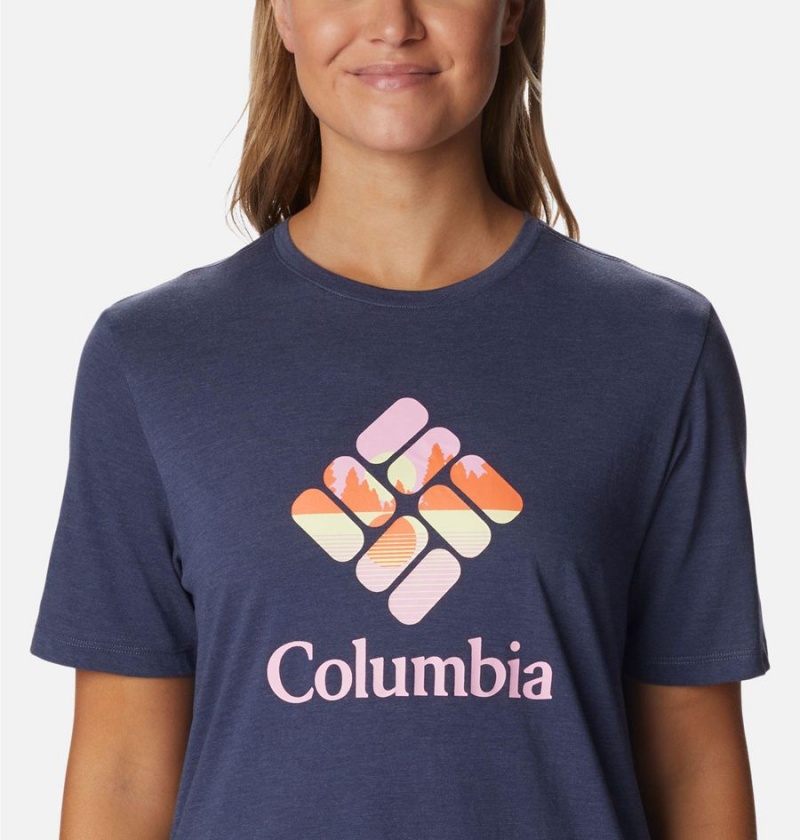 Columbia Bluebird Day Relaxed Crew Neck Women's T-Shirt Navy | SFPUJV-356