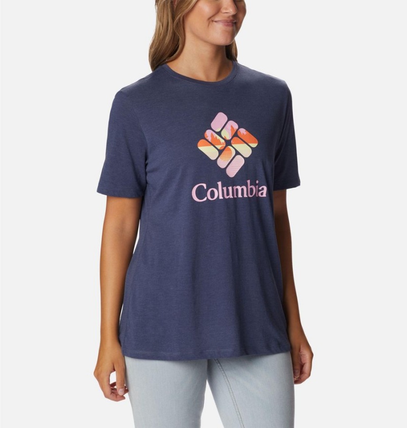 Columbia Bluebird Day Relaxed Crew Neck Women's T-Shirt Navy | SFPUJV-356