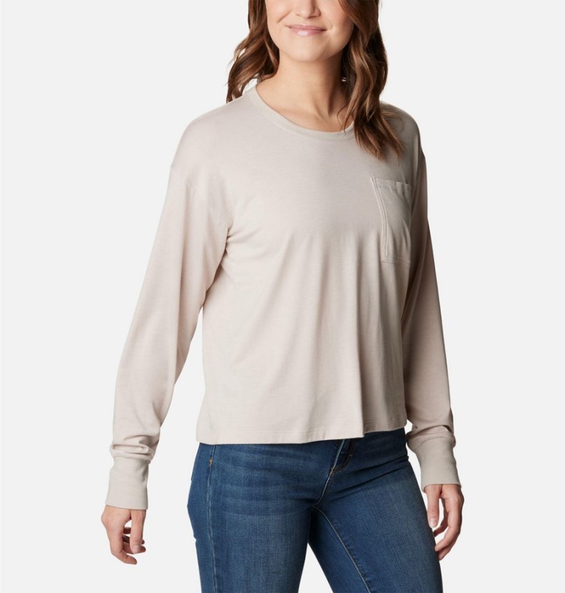 Columbia Boundless Trek Long Sleeve Women's T-Shirt Beige | XIHRME-051