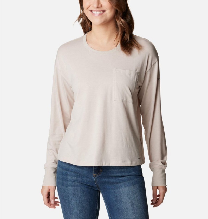 Columbia Boundless Trek Long Sleeve Women\'s T-Shirt Beige | XIHRME-051