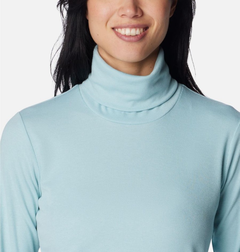Columbia Boundless Trek Ribbed Turtleneck Long Sleeve Women's T-Shirt Turquoise | SLAZIQ-602