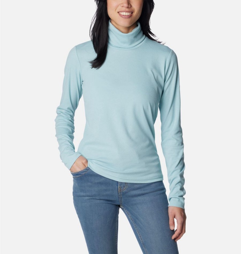 Columbia Boundless Trek Ribbed Turtleneck Long Sleeve Women\'s T-Shirt Turquoise | SLAZIQ-602