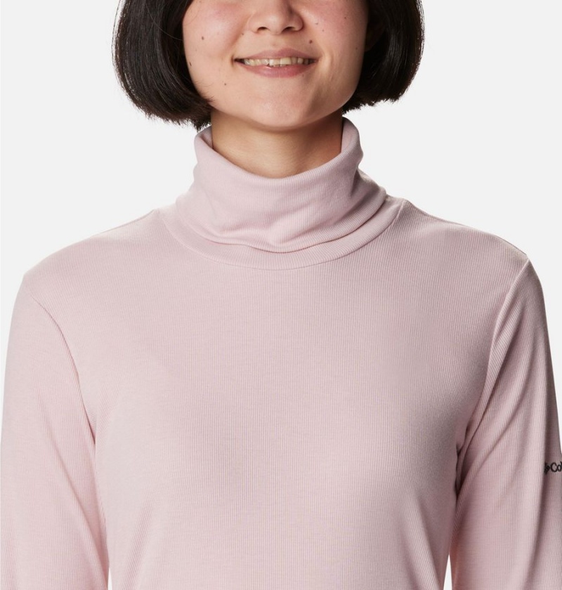 Columbia Boundless Trek Ribbed Turtleneck Long Sleeve Women's T-Shirt Pink | JYCPGH-670
