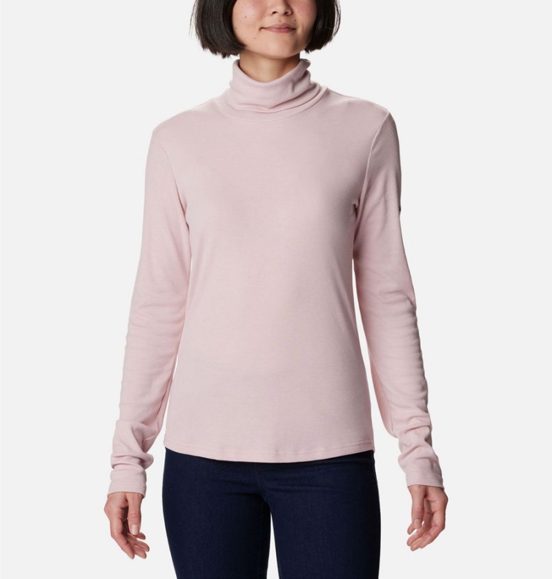 Columbia Boundless Trek Ribbed Turtleneck Long Sleeve Women\'s T-Shirt Pink | JYCPGH-670