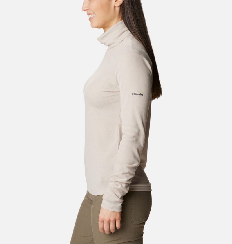 Columbia Boundless Trek Ribbed Turtleneck Long Sleeve Women's T-Shirt Beige | BGOUQX-158