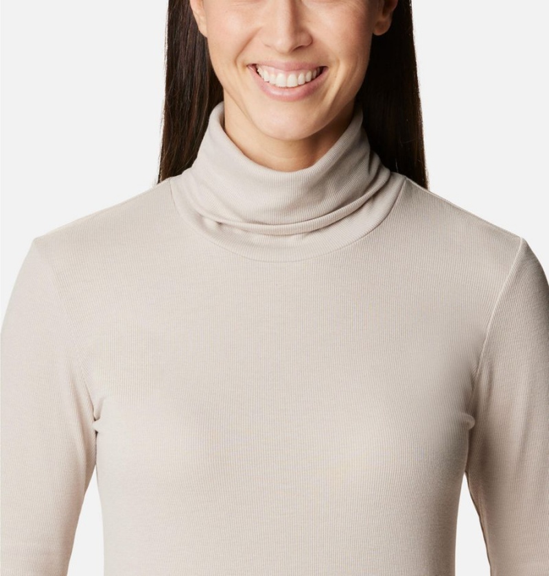 Columbia Boundless Trek Ribbed Turtleneck Long Sleeve Women's T-Shirt Beige | BGOUQX-158
