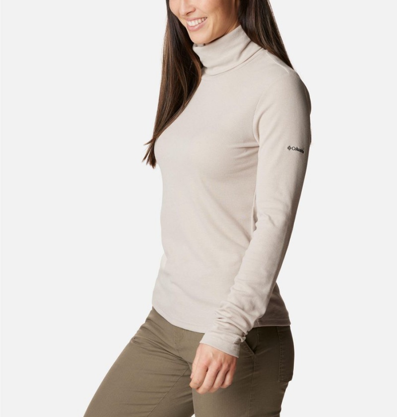 Columbia Boundless Trek Ribbed Turtleneck Long Sleeve Women's T-Shirt Beige | BGOUQX-158