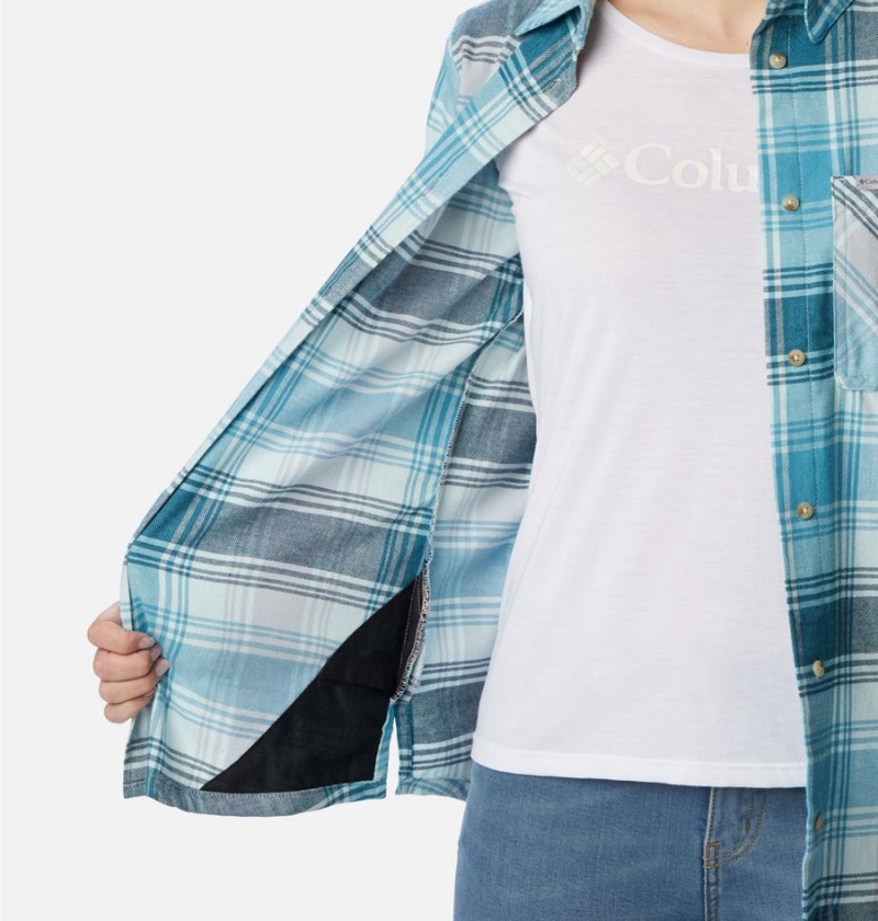 Columbia Calico Basin Flannel Long Sleeve Women's Shirt Turquoise | FDVBAM-140