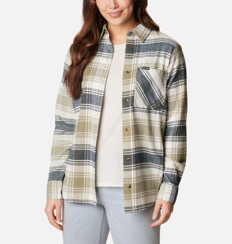 Columbia Calico Basin Flannel Long Sleeve Women's Shirt Green | KZYEMX-952