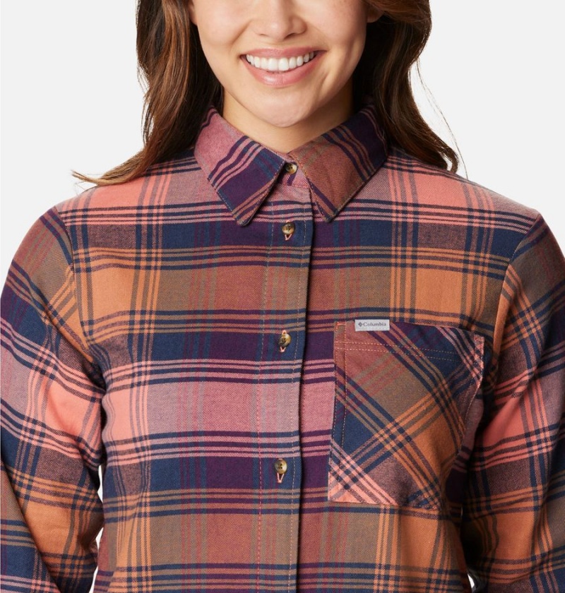 Columbia Calico Basin Flannel Long Sleeve Women's Shirt Coral | AEDWYM-582