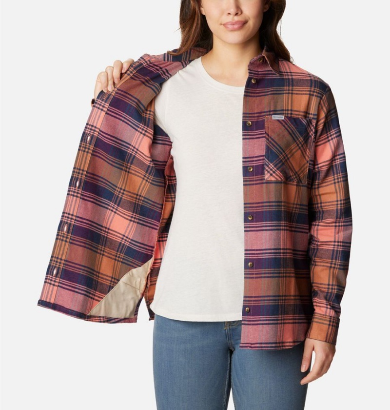 Columbia Calico Basin Flannel Long Sleeve Women's Shirt Coral | AEDWYM-582