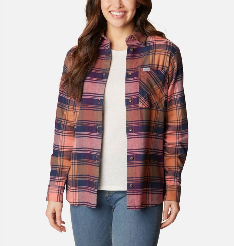 Columbia Calico Basin Flannel Long Sleeve Women's Shirt Coral | AEDWYM-582