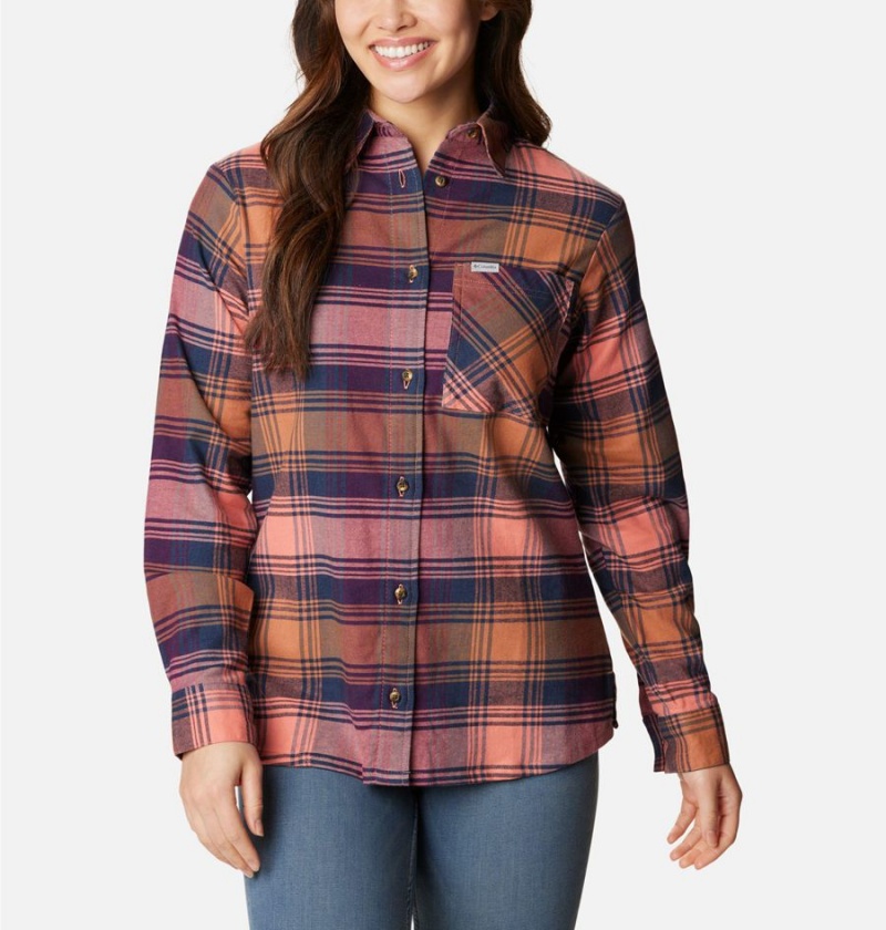 Columbia Calico Basin Flannel Long Sleeve Women\'s Shirt Coral | AEDWYM-582
