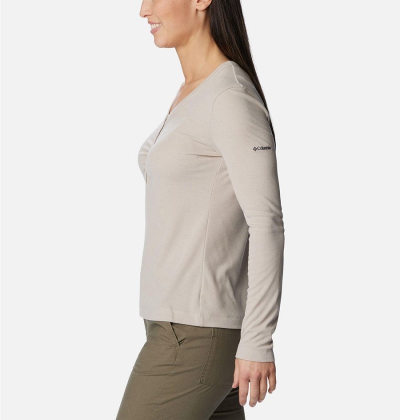 Columbia Calico Basin Ribbed Long Sleeve Women's T-Shirt Beige | TUZPXC-037