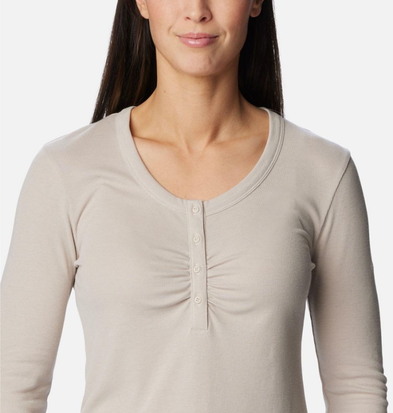 Columbia Calico Basin Ribbed Long Sleeve Women's T-Shirt Beige | TUZPXC-037