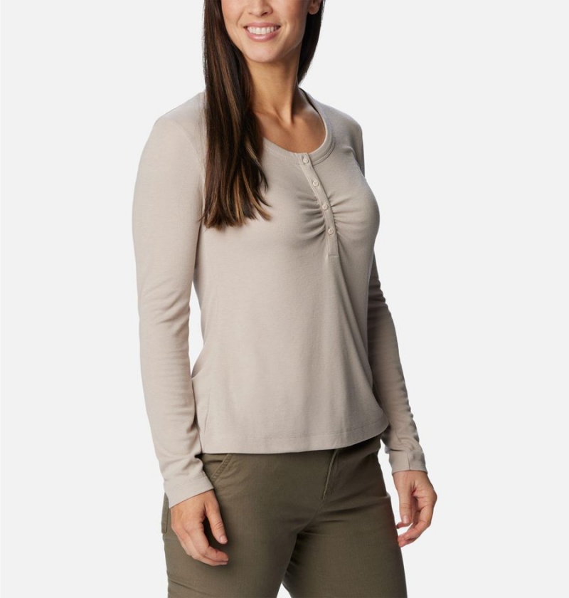 Columbia Calico Basin Ribbed Long Sleeve Women's T-Shirt Beige | TUZPXC-037