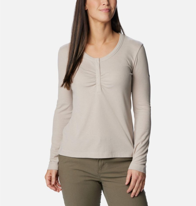 Columbia Calico Basin Ribbed Long Sleeve Women\'s T-Shirt Beige | TUZPXC-037