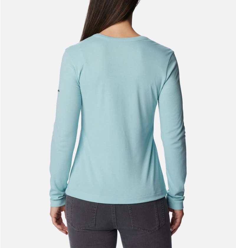 Columbia Calico Basin Ribbed Long Sleeve Women's T-Shirt Turquoise | YLFJHP-438
