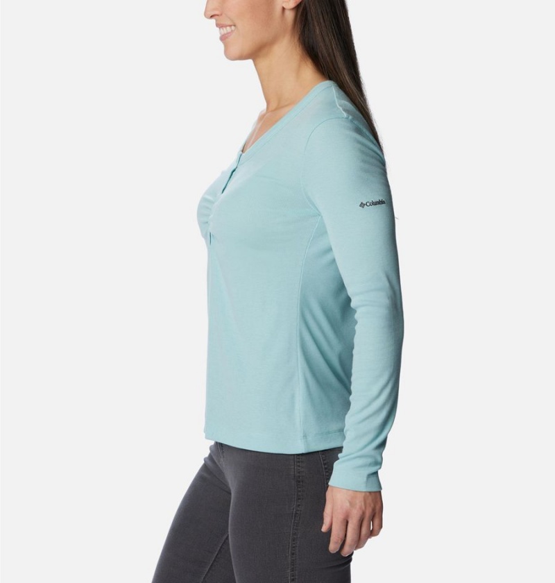 Columbia Calico Basin Ribbed Long Sleeve Women's T-Shirt Turquoise | YLFJHP-438
