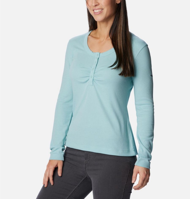 Columbia Calico Basin Ribbed Long Sleeve Women's T-Shirt Turquoise | YLFJHP-438