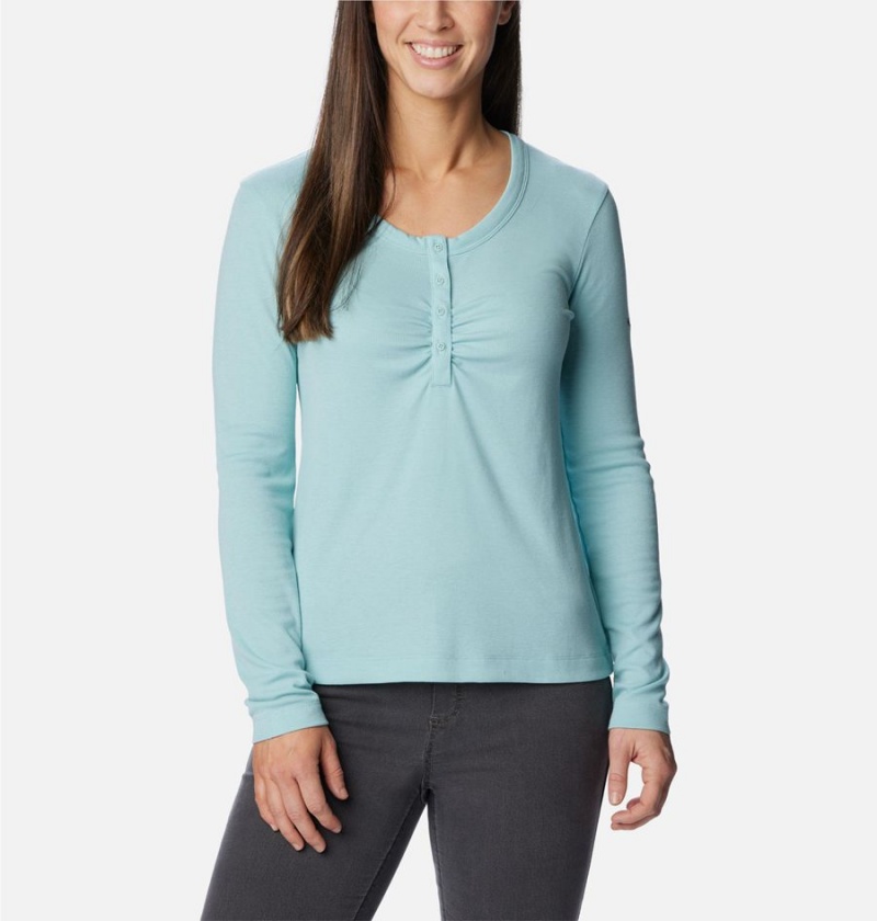 Columbia Calico Basin Ribbed Long Sleeve Women\'s T-Shirt Turquoise | YLFJHP-438