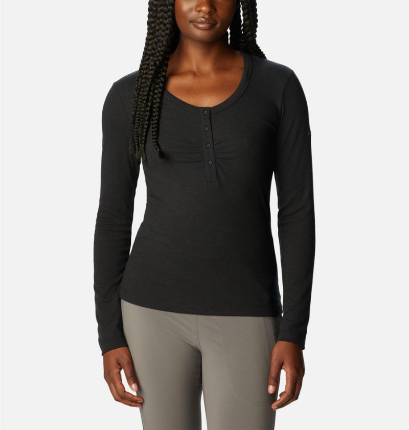 Columbia Calico Basin Ribbed Long Sleeve Women\'s T-Shirt Black | XRUKFG-310
