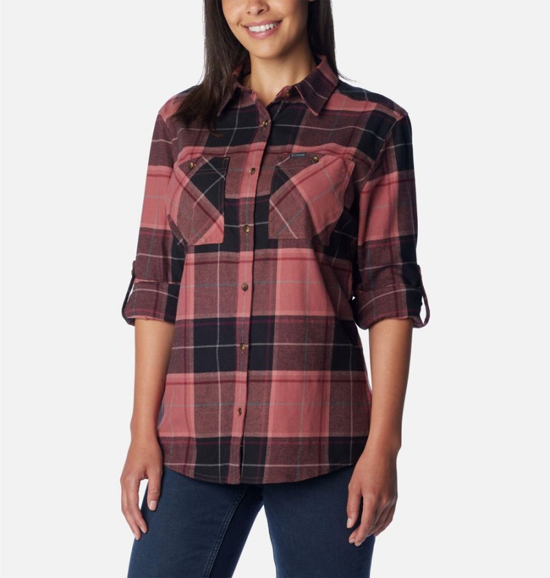 Columbia Clay Hills Stretch Flannel Women's Shirt Coral | ZTBWMQ-372