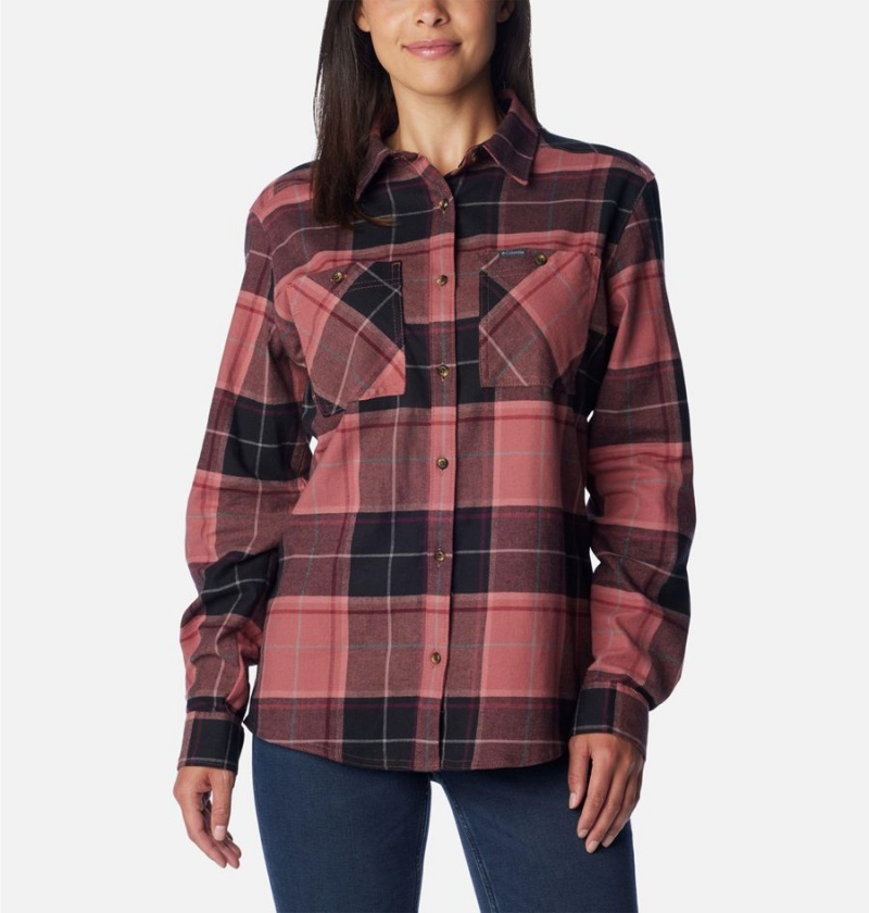 Columbia Clay Hills Stretch Flannel Women\'s Shirt Coral | ZTBWMQ-372