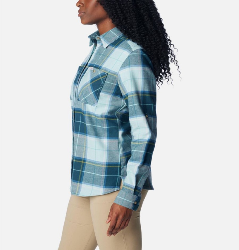Columbia Clay Hills Stretch Flannel Women's Shirt Turquoise | DMKZXL-684