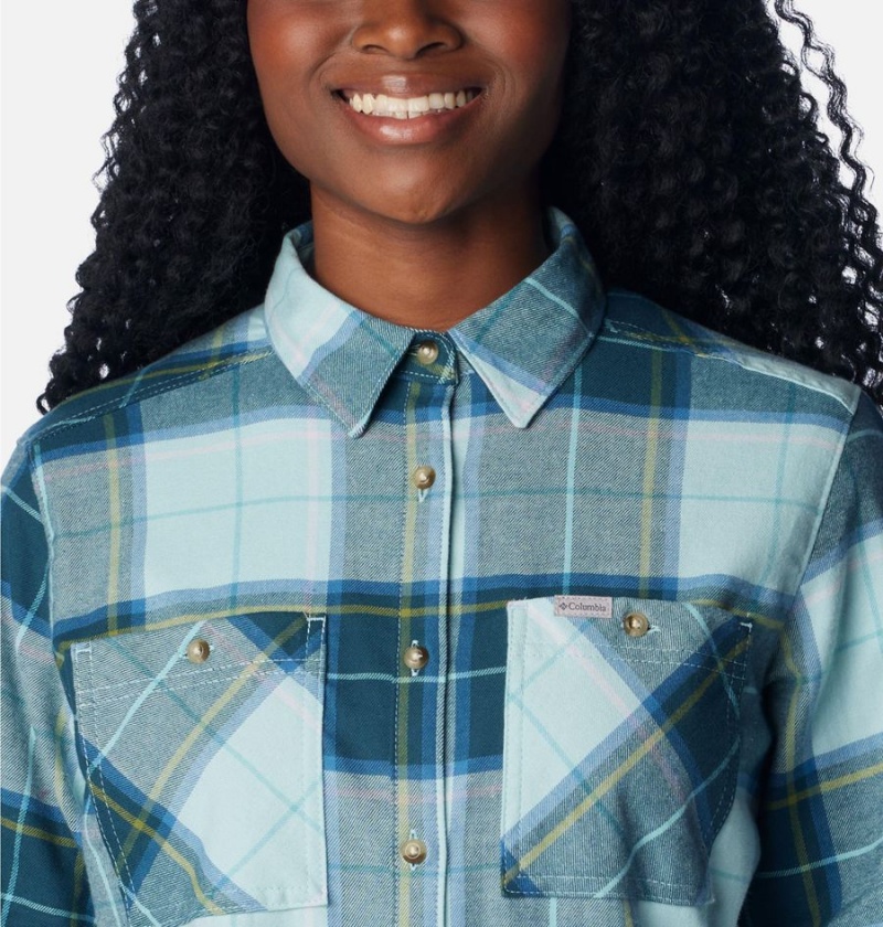 Columbia Clay Hills Stretch Flannel Women's Shirt Turquoise | DMKZXL-684