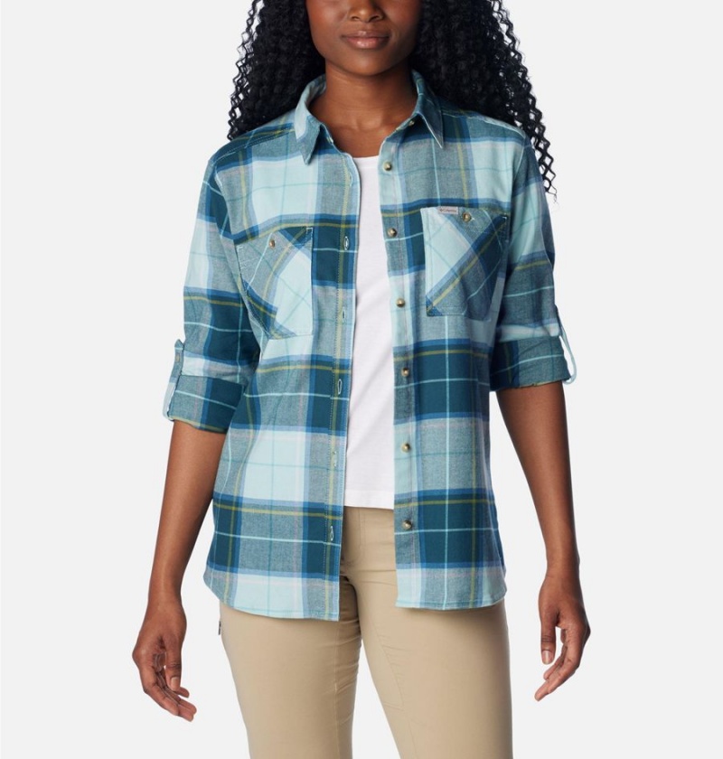 Columbia Clay Hills Stretch Flannel Women's Shirt Turquoise | DMKZXL-684