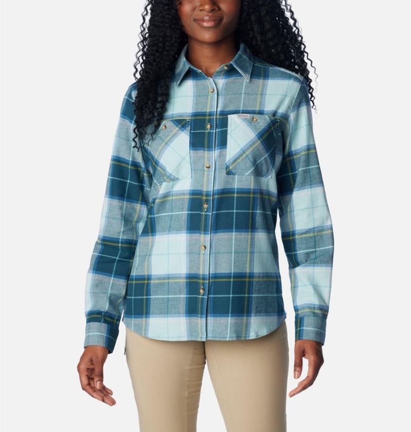 Columbia Clay Hills Stretch Flannel Women\'s Shirt Turquoise | DMKZXL-684