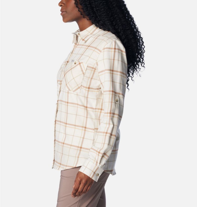 Columbia Clay Hills Stretch Flannel Women's Shirt White | BNUQCZ-368