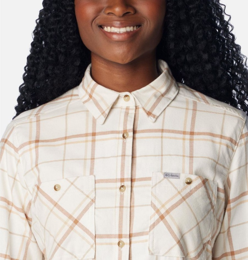 Columbia Clay Hills Stretch Flannel Women's Shirt White | BNUQCZ-368