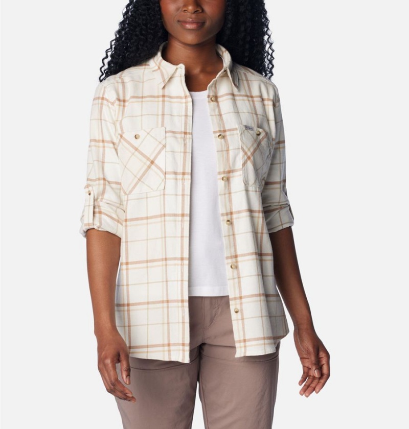 Columbia Clay Hills Stretch Flannel Women's Shirt White | BNUQCZ-368