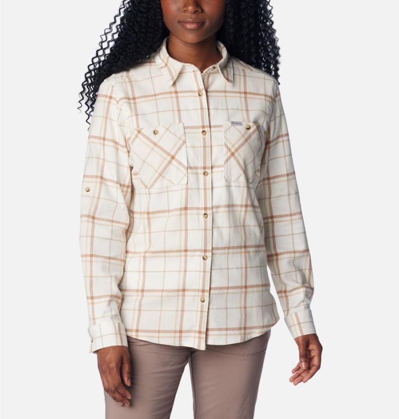 Columbia Clay Hills Stretch Flannel Women\'s Shirt White | BNUQCZ-368