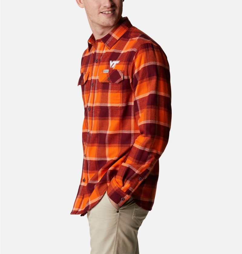 Columbia Collegiate Flare Gun Flannel Long Sleeve - Virginia Tech Men's Shirt Burgundy | WHNMVR-718