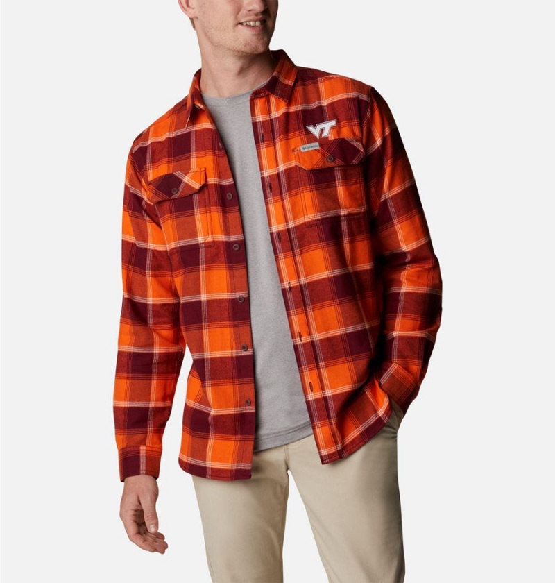 Columbia Collegiate Flare Gun Flannel Long Sleeve - Virginia Tech Men's Shirt Burgundy | WHNMVR-718