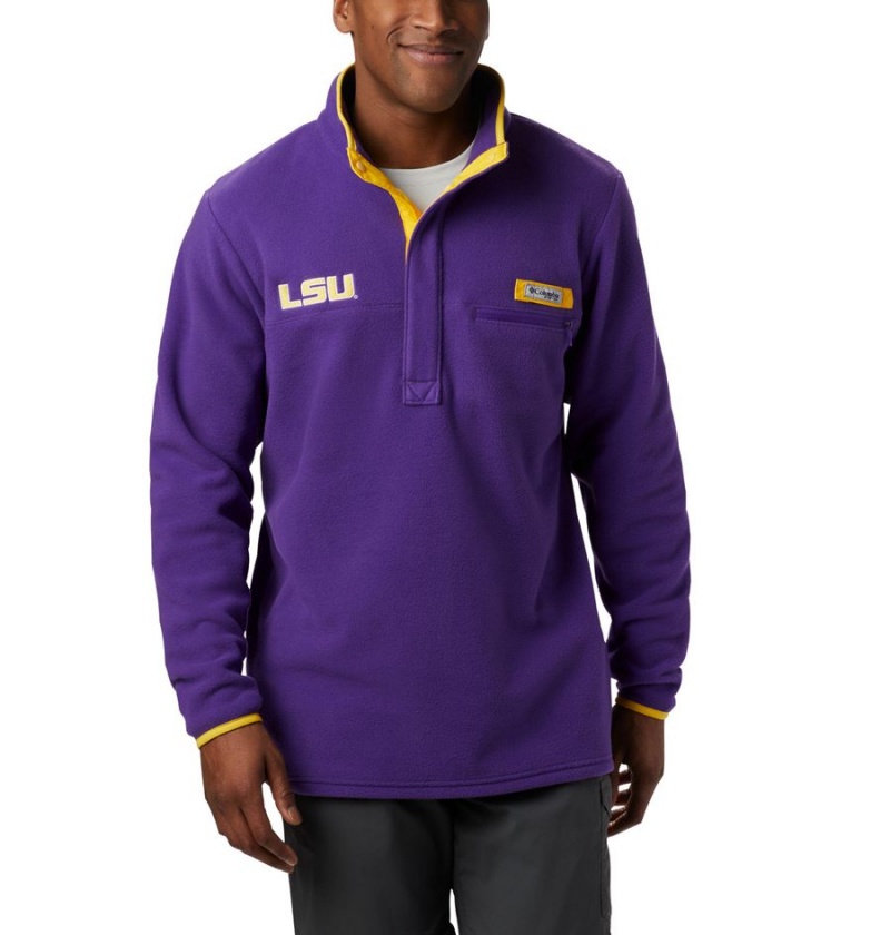 Columbia Collegiate PFG Harborside Fleece - LSU Men\'s Pullover Purple | QDAVJY-804