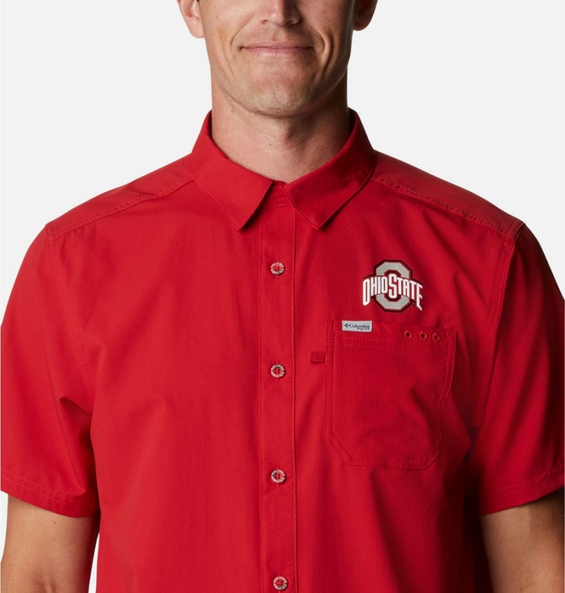 Columbia Collegiate PFG Slack Tide Camp - Ohio State Men's Shirt Red | XVYEZK-054
