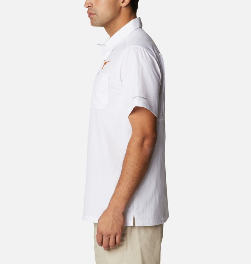 Columbia Collegiate PFG Slack Tide Camp - Texas Men's Shirt White | QLKGIM-043