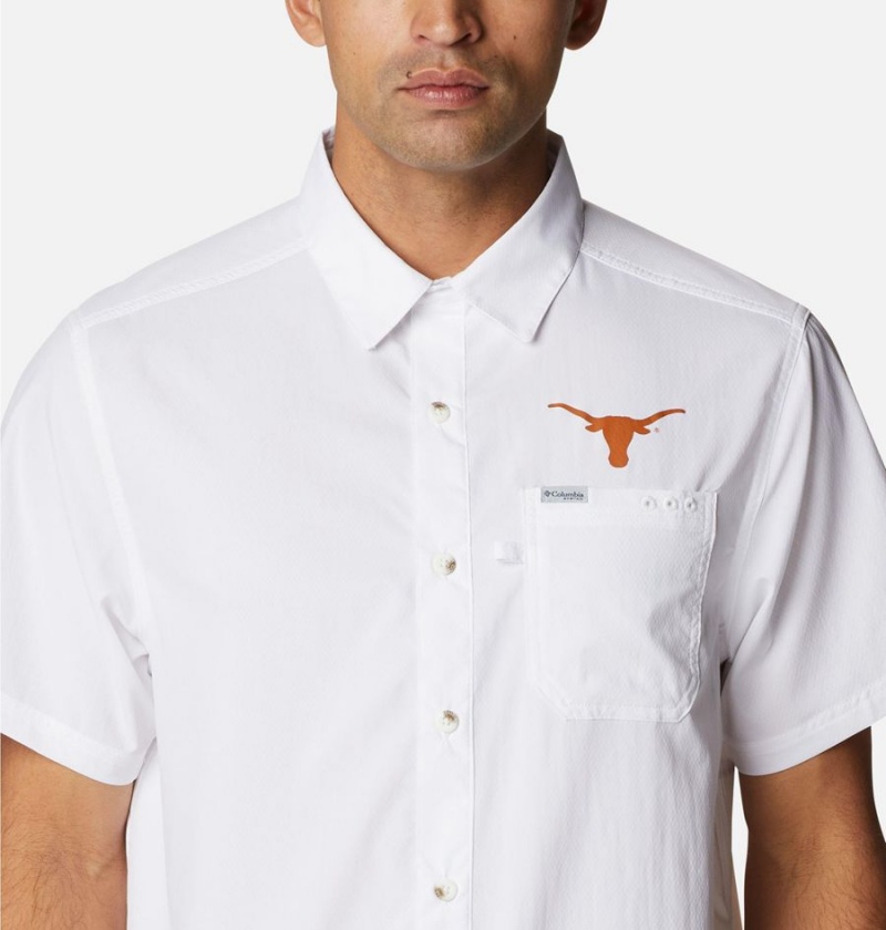 Columbia Collegiate PFG Slack Tide Camp - Texas Men's Shirt White | QLKGIM-043