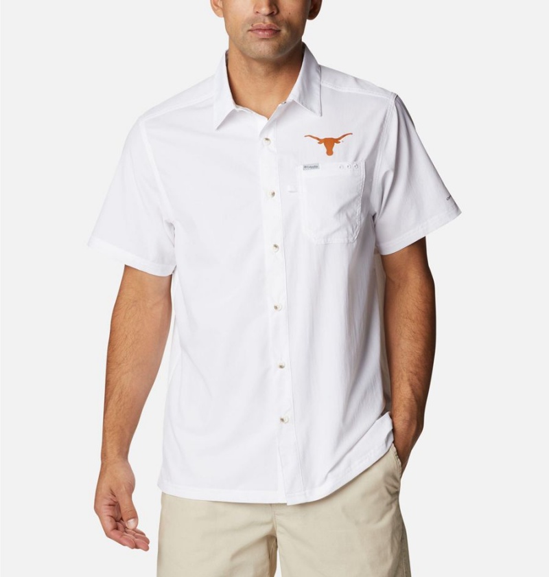Columbia Collegiate PFG Slack Tide Camp - Texas Men\'s Shirt White | QLKGIM-043