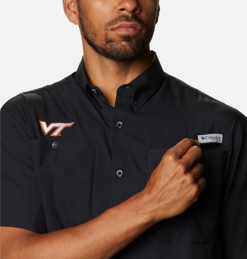Columbia Collegiate PFG Tamiami Short Sleeve - Virginia Tech Men's Shirt Black | RGISOM-215